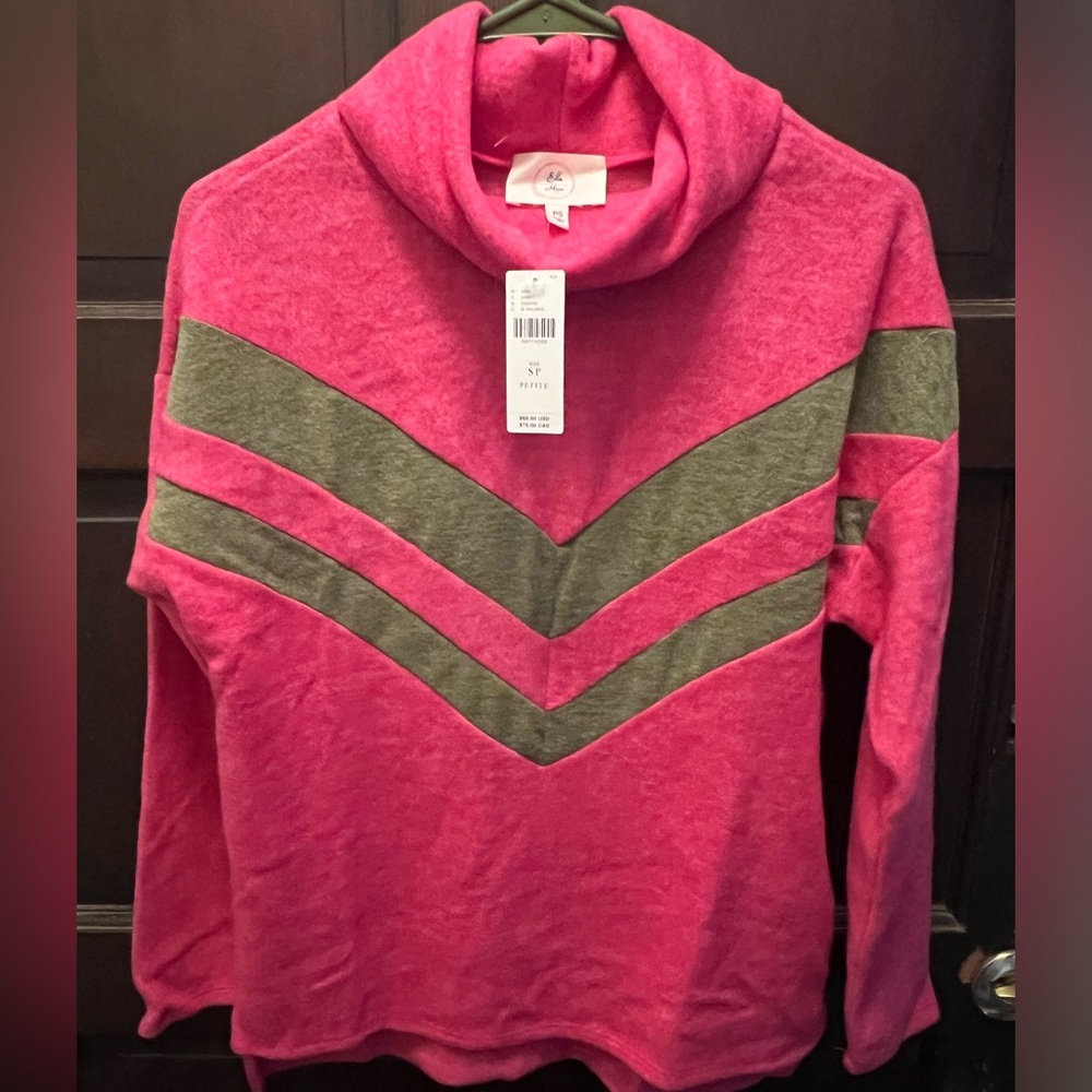 Anthropologie Petite Oversized Pink Fuzzy Turtleneck Sweater NWT